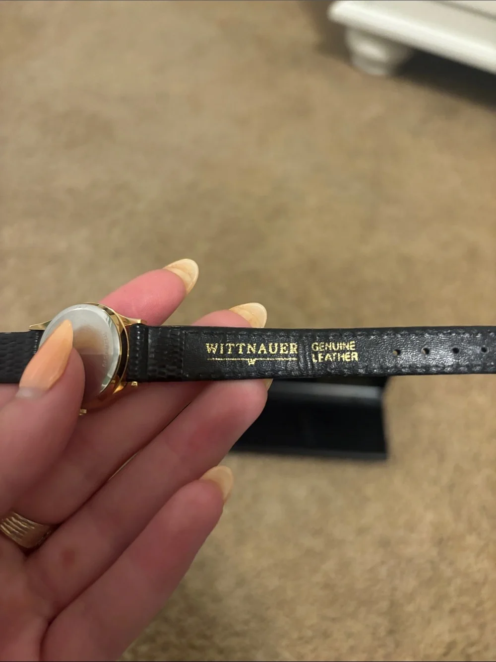 Women's Wittnauer Black Leather Strap Gold-Tone Watch